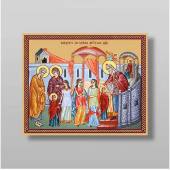 Εικόνα Ορθοδοξίας με περίγραμμα χρυσό σε ξύλο Φλαμουρίας  με  βάση Εισαγωγή της Θεοτόκου στο Ναό, Χειροποίητη Ελληνορθόδοξη , Κρεμαστή πλάκα βυζαντινής τέχνης, χριστιανική τέχνη Διάσταση 15x11 cm (5,9 x 4,3 ίντσες) INTRAEK-2818 - Image 1