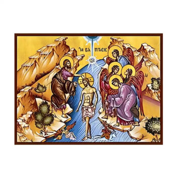 Εικόνα Ορθοδοξίας με περίγραμμα χρυσό σε ξύλο Φλαμουρίας  με  βάση Εικόνα Βάπτιση του Χριστού Χειροποίητη Ελληνορθόδοξη , Κρεμαστή πλάκα βυζαντινής τέχνης, χριστιανική τέχνη Διάσταση 10x7 cm (3,9 x 2,8 ίντσες) INTRAEK-671019 - Image 1