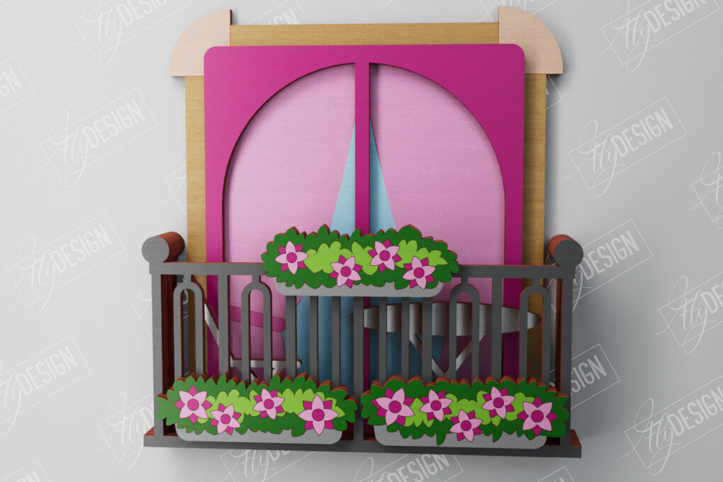 Intra απο ξύλο plywood 3mm-4mm πάχος - Διακοσμητικό Μπαλκόνι με στρώσεις | Τέχνη τοίχου Δίασταση 40x50 cm INTRAFABR-106187891