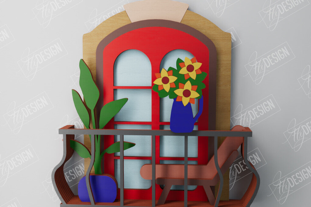 Intra απο ξύλο plywood 3mm-4mm πάχος - Διακοσμητικό Μπαλκόνι με στρώσεις | Τέχνη τοίχου Δίασταση 40x50 cm INTRAFABR-106187950