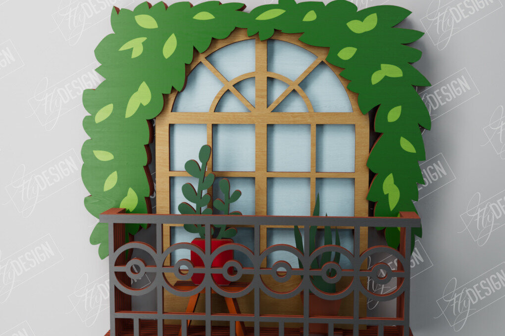 Intra απο ξύλο plywood 3mm-4mm πάχος - Διακοσμητικό Μπαλκόνι με στρώσεις | Τέχνη τοίχου Δίασταση 40x50 cm INTRAFABR-106188052