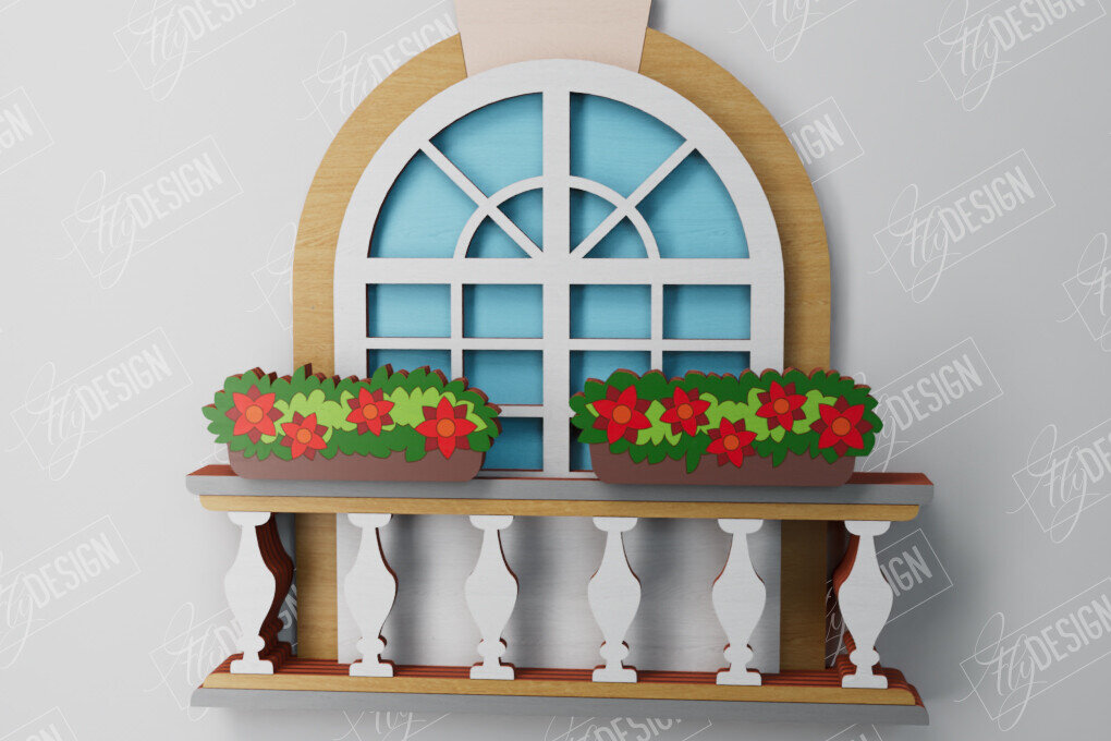 Intra απο ξύλο plywood 3mm-4mm πάχος - Διακοσμητικό Μπαλκόνι με στρώσεις | Τέχνη τοίχου Δίασταση 40x50 cm INTRAFABR-106187831