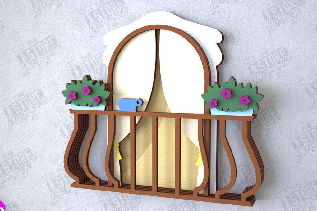 Intra απο ξύλο plywood 3mm-4mm πάχος - Διακοσμητικό Μπαλκόνι με στρώσεις | Διακόσμηση τοίχου Δίασταση 20x20 cm INTRAFABR-112089071