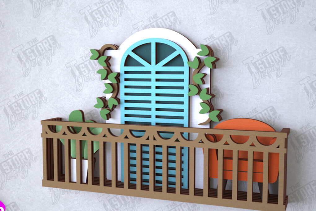 Intra απο ξύλο plywood 3mm-4mm πάχος - Διακοσμητικό Μπαλκόνι με στρώσεις | Διακόσμηση τοίχου Δίασταση 20x20 cm INTRAFABR-112089015