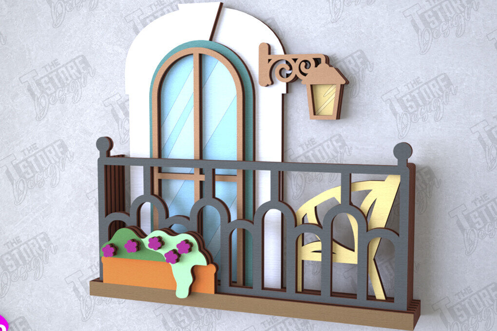 Intra απο ξύλο plywood 3mm-4mm πάχος - Διακοσμητικό Μπαλκόνι με στρώσεις | Διακόσμηση τοίχου Δίασταση 20x20 cm INTRAFABR-112089019