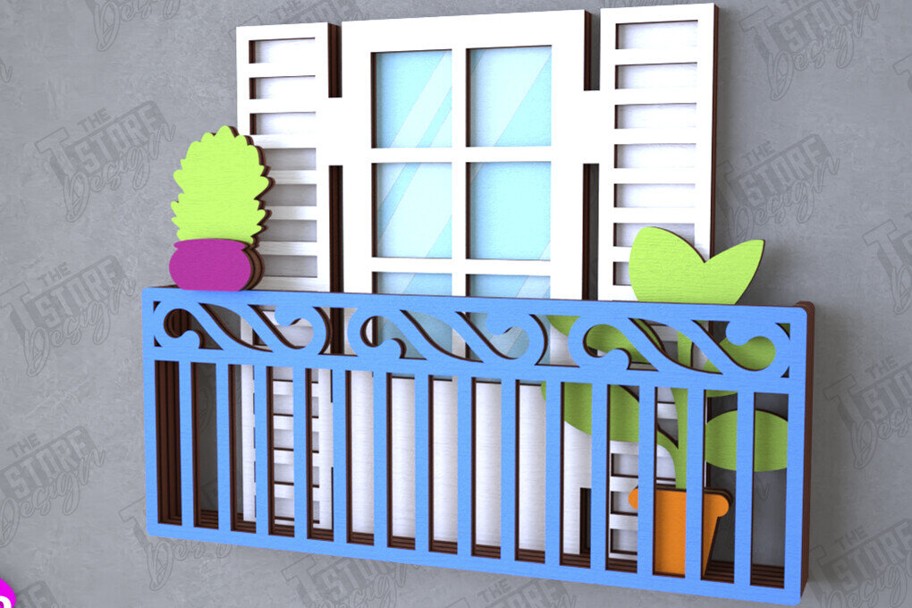 Intra απο ξύλο plywood 3mm-4mm πάχος - Διακοσμητικό Μπαλκόνι με στρώσεις | Διακόσμηση τοίχου Δίασταση 20x20 cm INTRAFABR-112089031