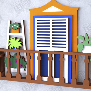 Intra απο ξύλο plywood 3mm-4mm πάχος - Διακοσμητικό Μπαλκόνι με στρώσεις | Διακόσμηση τοίχου Δίασταση 20x20 cm INTRAFABR-112089041 - Image 1