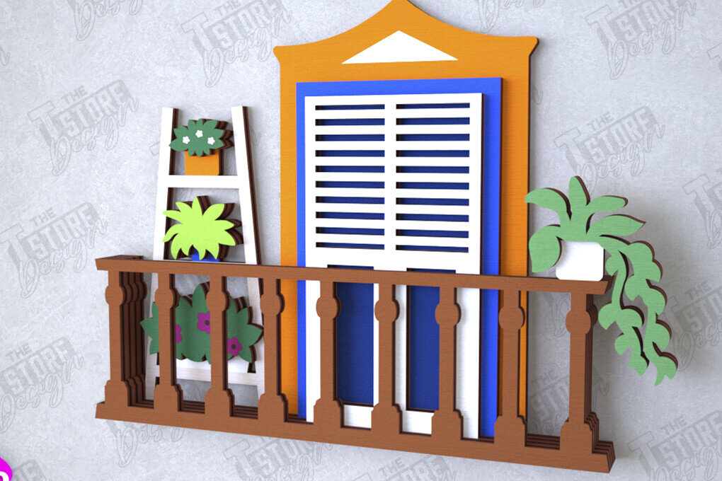 Intra απο ξύλο plywood 3mm-4mm πάχος - Διακοσμητικό Μπαλκόνι με στρώσεις | Διακόσμηση τοίχου Δίασταση 20x20 cm INTRAFABR-112089041