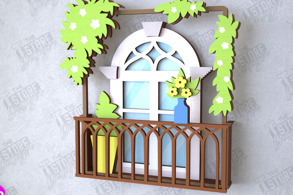 Intra απο ξύλο plywood 3mm-4mm πάχος - Διακοσμητικό Μπαλκόνι με στρώσεις | Διακόσμηση τοίχου Δίασταση 20x20 cm INTRAFABR-112089048