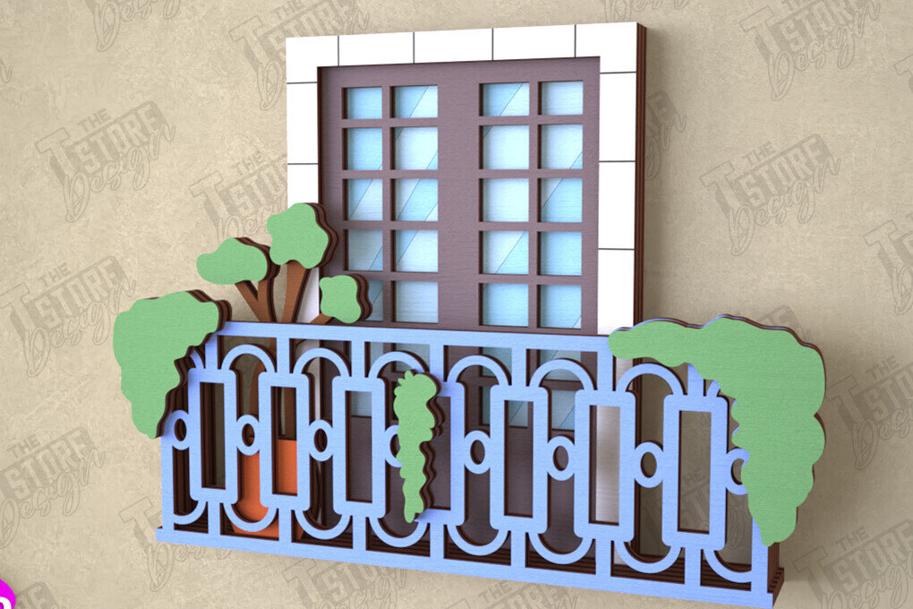 Intra απο ξύλο plywood 3mm-4mm πάχος - Διακοσμητικό Μπαλκόνι με στρώσεις | Διακόσμηση τοίχου Δίασταση 20x20 cm INTRAFABR-112089058