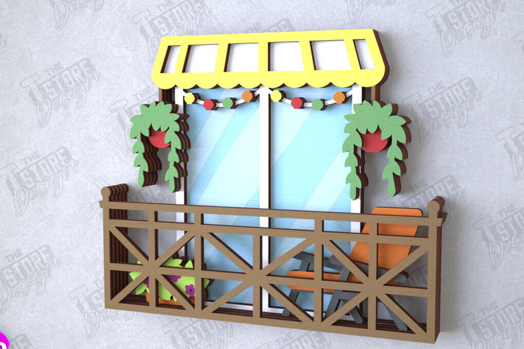 Intra απο ξύλο plywood 3mm-4mm πάχος - Διακοσμητικό Μπαλκόνι με στρώσεις | Διακόσμηση τοίχου Δίασταση 20x20 cm INTRAFABR-112089063