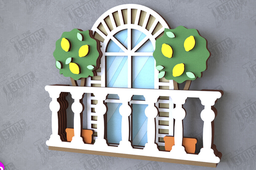 Intra απο ξύλο plywood 3mm-4mm πάχος - Διακοσμητικό Μπαλκόνι με στρώσεις | Διακόσμηση τοίχου Δίασταση 20x20 cm INTRAFABR-112089011