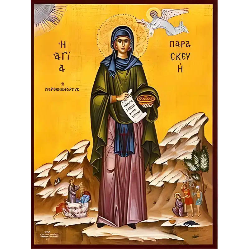 Εικόνα Ορθοδοξίας με περίγραμμα χρυσό σε ξύλο Φλαμουρίας  με  βάση Εικόνα ΑΓΙΑ ΠΑΡΑΣΚΕΥΗ, Η ΜΕΓΑΛΟΜΑΡΤΥΣ, ΜΕ ΣΚΗΝΕΣ ΑΠΟ ΤΟΝ ΒΙΟΝ ΤΗΣ, ΟΛΟΣΩΜΗ Χειροποίητη Ελληνορθόδοξη εικόνα του Ιησού Χριστού, Κρεμαστή πλάκα βυζαντινής τέχνης, χριστιανική τέχνη Διάσταση 40x30 cm (10,2x7,9 ίντσες)  INTRAEK-1447757865246