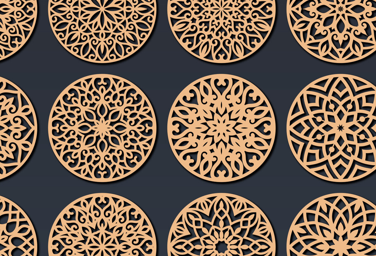 Intra απο ξύλο plywood 3mm-4mm πάχος - Σουβέρ με διακοσμητικό σχέδιο κοπής με λέιζερ Δίασταση 20x20 cm INTRAFABR-82547749