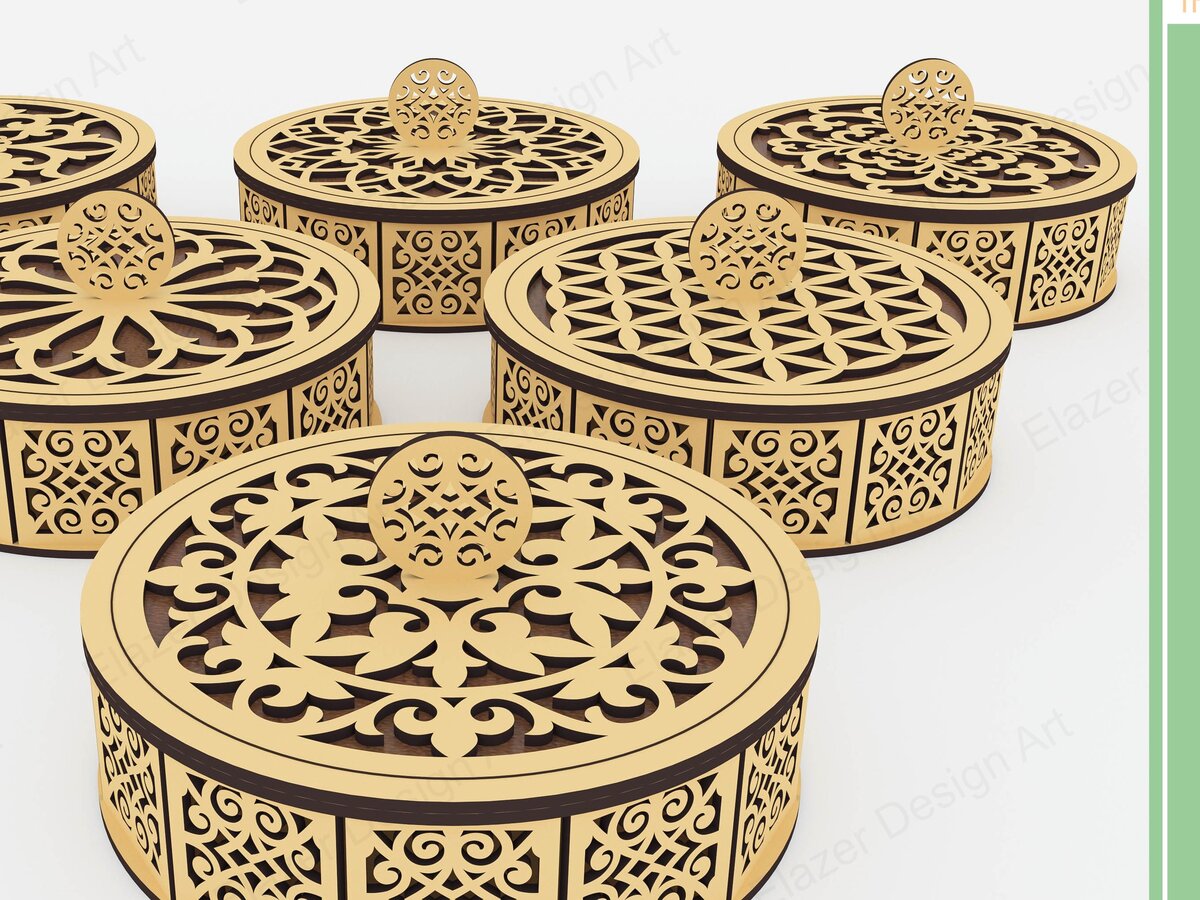 Intra απο ξύλο plywood 3mm-4mm πάχος - Διακοσμητικό στρογγυλό κουτί Αρχεία  Cut Laser Δίασταση 180x180 cm INTRAFABR-72392600