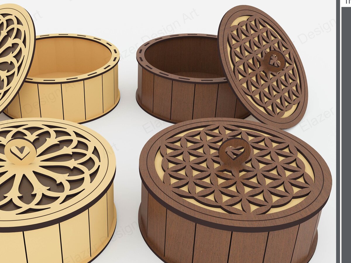 Intra απο ξύλο plywood 3mm-4mm πάχος - Διακοσμητικό στρογγυλό κουτί Αρχεία  Cut Laser Δίασταση 180x180 cm INTRAFABR-72392529