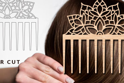 Intra απο ξύλο plywood 3mm-4mm πάχος - Διακοσμητικές πλαϊνές χτένες μαλλιών με λέιζερ  Δίασταση 20x20 cm INTRAFABR-97724231