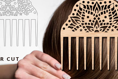 Intra απο ξύλο plywood 3mm-4mm πάχος - Διακοσμητικές πλαϊνές χτένες μαλλιών με λέιζερ  Δίασταση 20x20 cm INTRAFABR-97724236