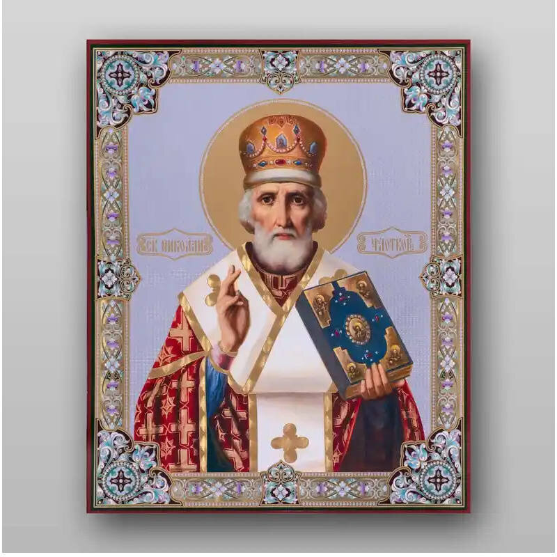 Εικόνα Ορθοδοξίας με περίγραμμα χρυσό σε ξύλο Φλαμουρίας  με  βάση Εικόνα του Αγίου Νικολάου - Χειροποίητη Ελληνορθόδοξη , Κρεμαστή πλάκα βυζαντινής τέχνης, χριστιανική τέχνη Διάσταση 15x11 cm (5,9 x 4,3 ίντσες) INTRAEK-21062