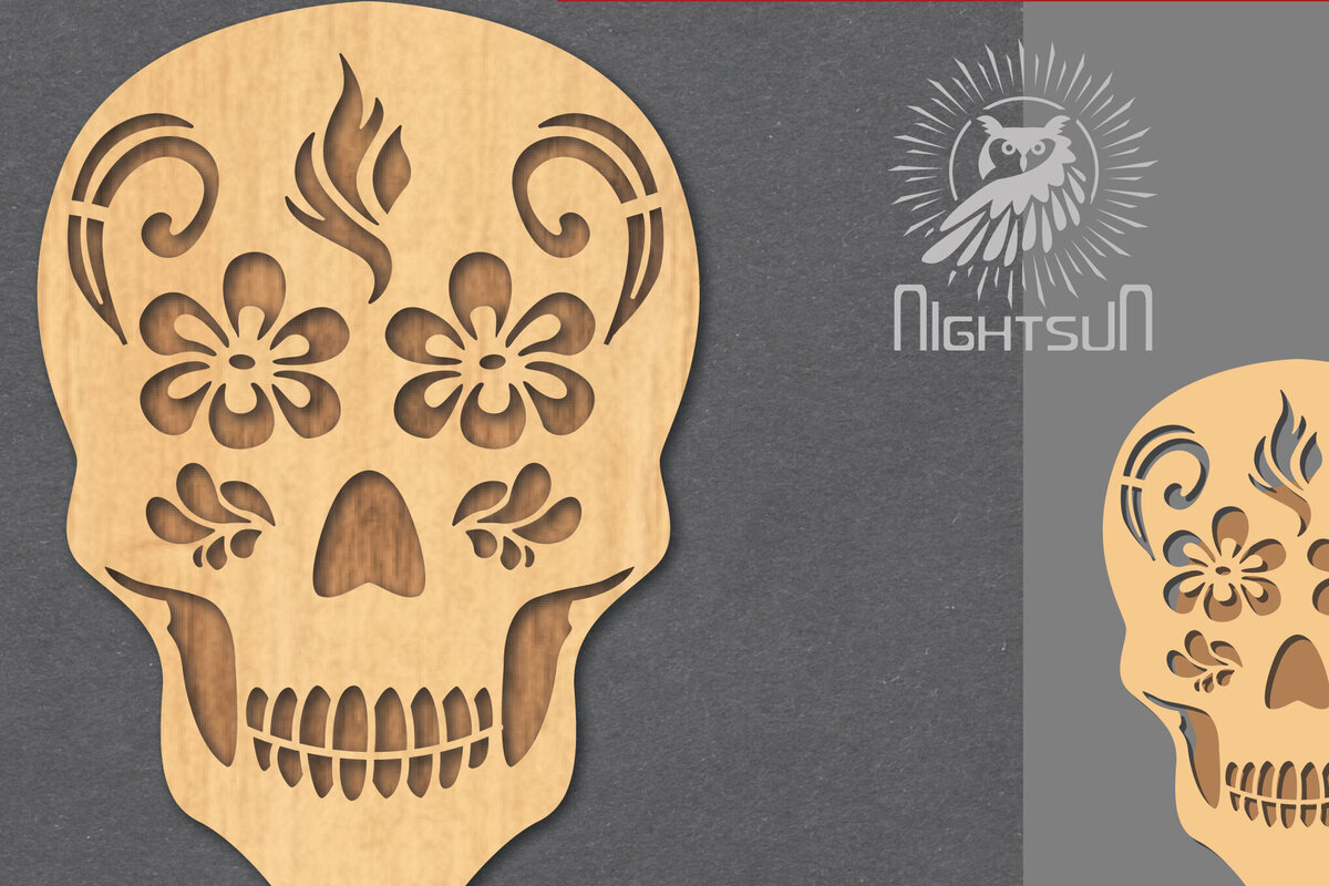 Intra απο ξύλο plywood 3mm-4mm πάχος - Διακοσμητικό διακοσμητικό κοπής με λέιζερ κρανίου 2 Δίασταση 20x20 cm INTRAFABR-124402751