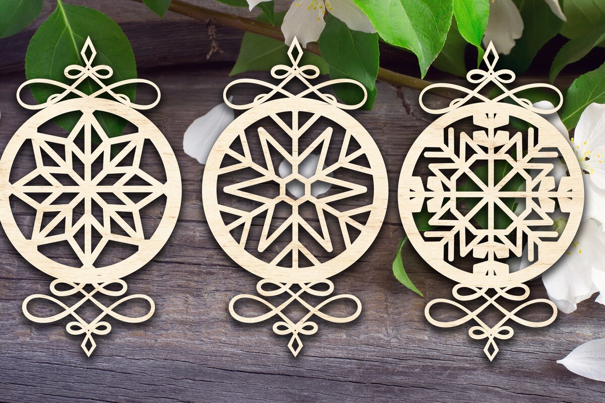 Intra απο ξύλο plywood 3mm-4mm πάχος - Διακοσμητικό στολίδι με νιφάδες χιονιού V3-3 Δίασταση 6x6 cm INTRAFABR-35546545