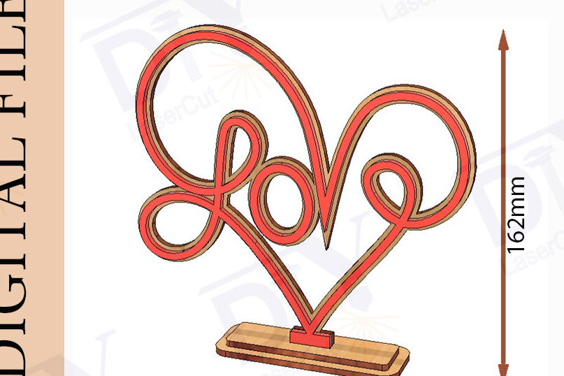 Intra απο ξύλο plywood 3mm-4mm πάχος - Διακοσμητικό Stand Love Heart Laser Cut Δίασταση 20x20 cm INTRAFABR-113379336