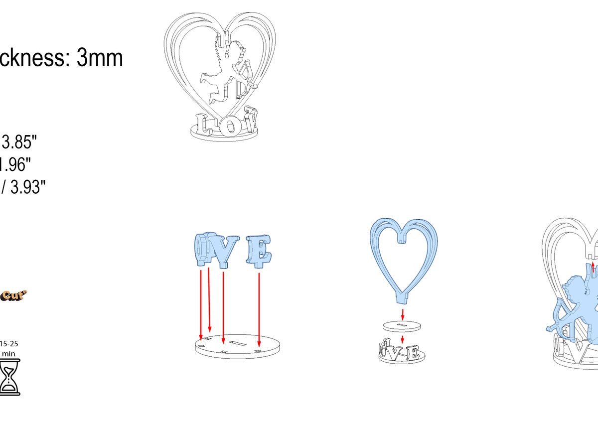 Intra απο ξύλο plywood 3mm-4mm πάχος - Διακοσμητικό άγαλμα για την Ημέρα του Αγίου Βαλεντίνου Δίασταση 20x20 cm INTRAFABR-113527140