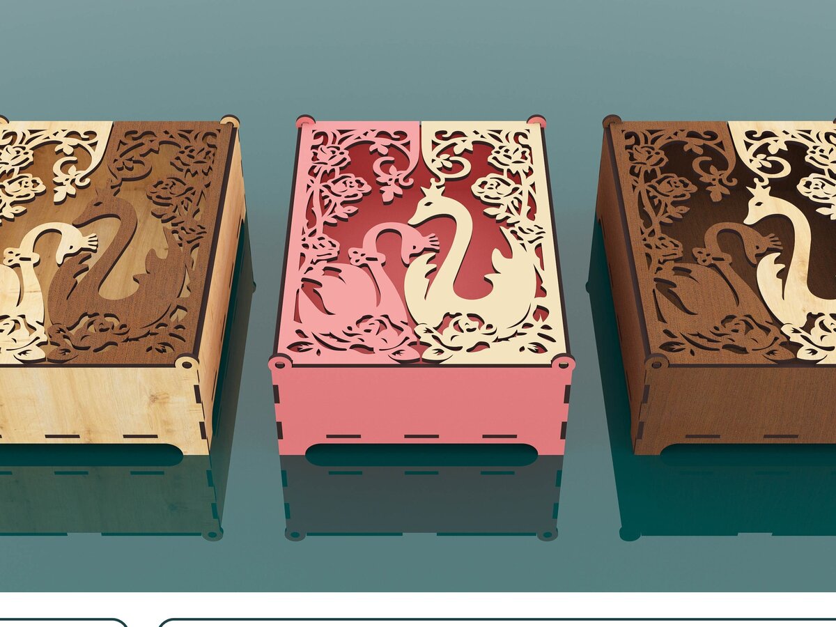 Intra απο ξύλο plywood 3mm-4mm πάχος - Διακοσμητικό Swan Box με Καπάκι Laser Cut Δίασταση 165x230 cm INTRAFABR-67695217