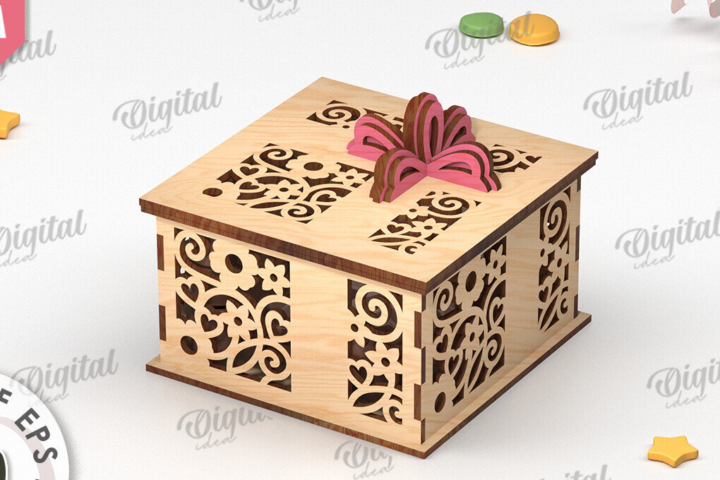 Intra απο ξύλο plywood 3mm-4mm πάχος - Διακοσμητικό Ξύλινο Κουτί Δώρου Κοπή Laser Δίασταση 15x15 cm INTRAFABR-115295125