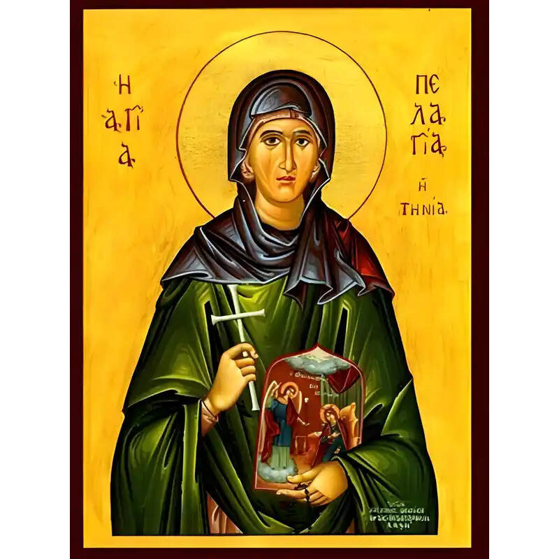 Εικόνα Ορθοδοξίας με περίγραμμα χρυσό σε ξύλο Φλαμουρίας  με  βάση Εικόνα ΑΓΙΑ ΠΕΛΑΓΙΑ, Η ΤΗΝΙΑ Χειροποίητη Ελληνορθόδοξη εικόνα του Ιησού Χριστού, Κρεμαστή πλάκα βυζαντινής τέχνης, χριστιανική τέχνη Διάσταση 40x30 cm (10,2x7,9 ίντσες)  INTRAEK-1447757865241