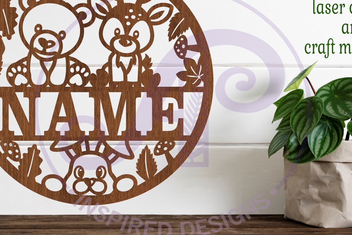 Intra απο ξύλο plywood 3mm-4mm πάχος - Σήμα ονόματος ελαφιού και αρκούδας  Laser Cut Δίασταση 30x20 cm INTRAFABR-87348278