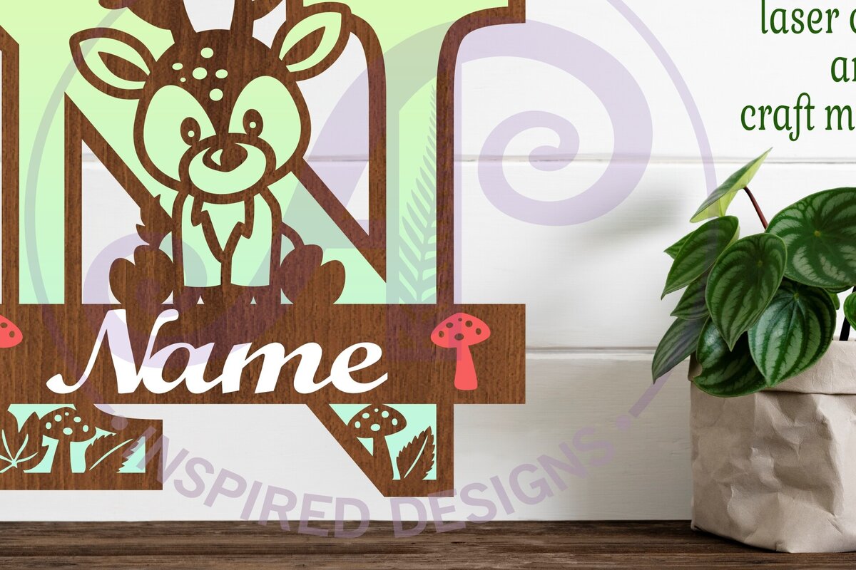 Intra απο ξύλο plywood 3mm-4mm πάχος - Μονόγραμμα με κεφαλαίο ελάφι Επιστολή N  Δίασταση 30x20 cm INTRAFABR-84539778