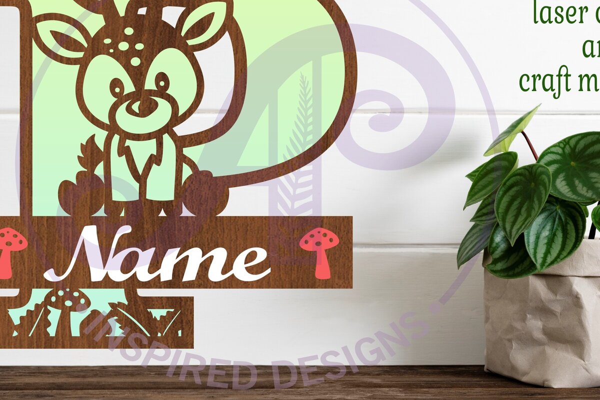 Intra απο ξύλο plywood 3mm-4mm πάχος - Μονόγραμμα με κεφαλαίο ελάφι Επιστολή P  Δίασταση 30x20 cm INTRAFABR-84539844