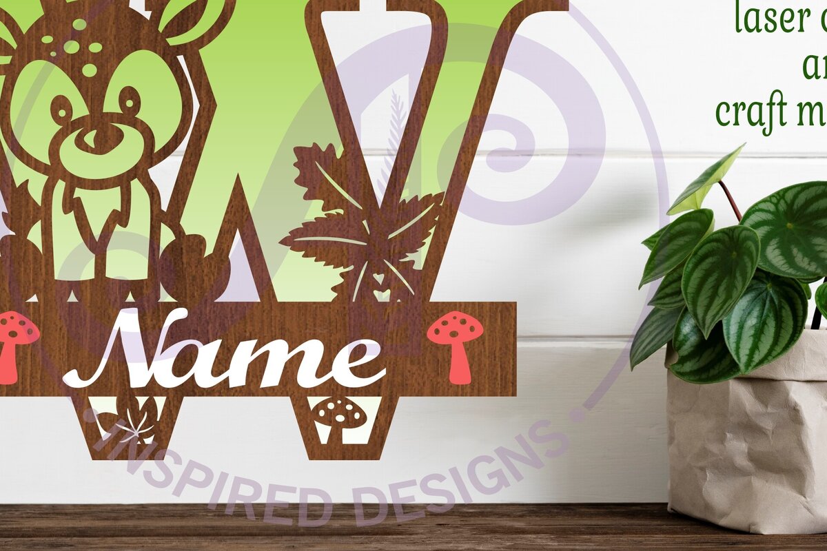 Intra απο ξύλο plywood 3mm-4mm πάχος - Μονόγραμμα με κεφαλαίο ελάφι Επιστολή W  Δίασταση 30x20 cm INTRAFABR-84540008