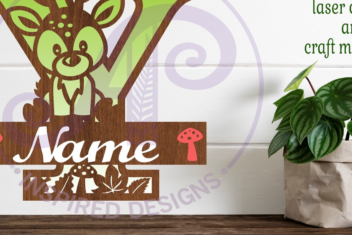 Intra απο ξύλο plywood 3mm-4mm πάχος - Μονόγραμμα με κεφαλαίο ελάφι Επιστολή Y  Δίασταση 30x20 cm INTRAFABR-84540062