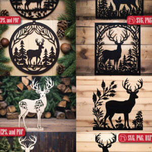 Intra απο ξύλο plywood 3mm-4mm πάχος - Σετ υ  με χριστουγεννιάτικο κομμένο με λέιζερ ελάφια Δίασταση 15x15 cm INTRAFABR-81663368