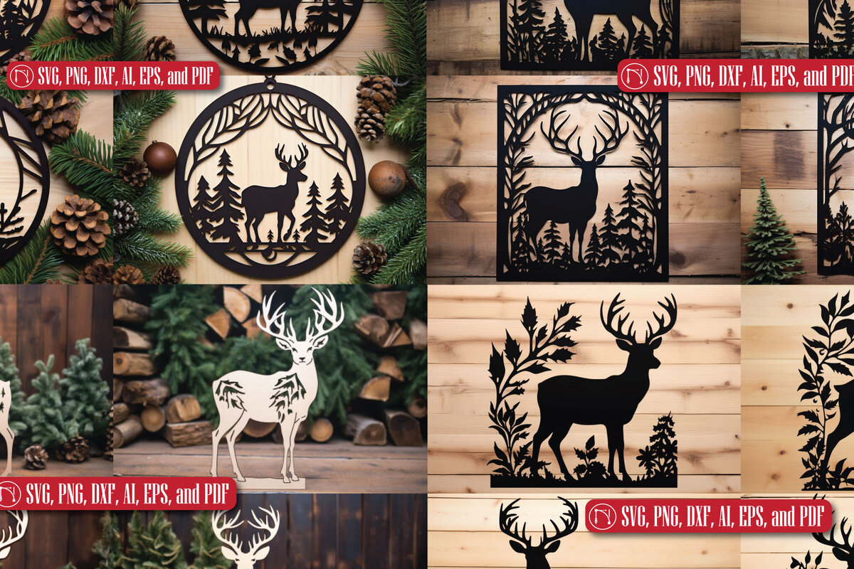 Intra απο ξύλο plywood 3mm-4mm πάχος - Σετ υ  με χριστουγεννιάτικο κομμένο με λέιζερ ελάφια Δίασταση 15x15 cm INTRAFABR-81663368