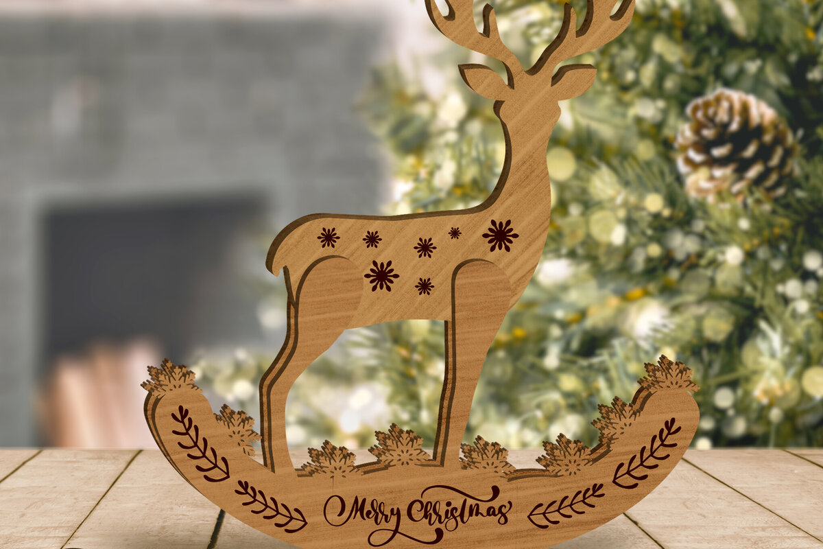 Intra απο ξύλο plywood 3mm-4mm πάχος - Πρότυπο κοπής με λέιζερ Χριστουγέννων ελαφιών, σπίτι Δίασταση 7x8 cm INTRAFABR-79916931