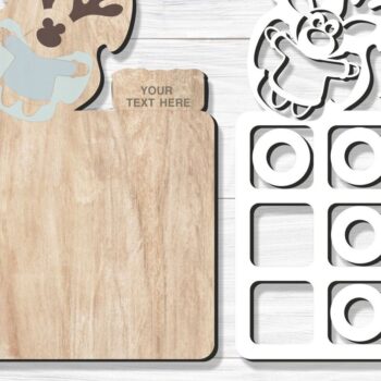 Intra απο ξύλο plywood 3mm-4mm πάχος - Deer Christmas Tic Tac Toe Laser Cut Fil Δίασταση 15x15 cm INTRAFABR-97047265 - Image 2