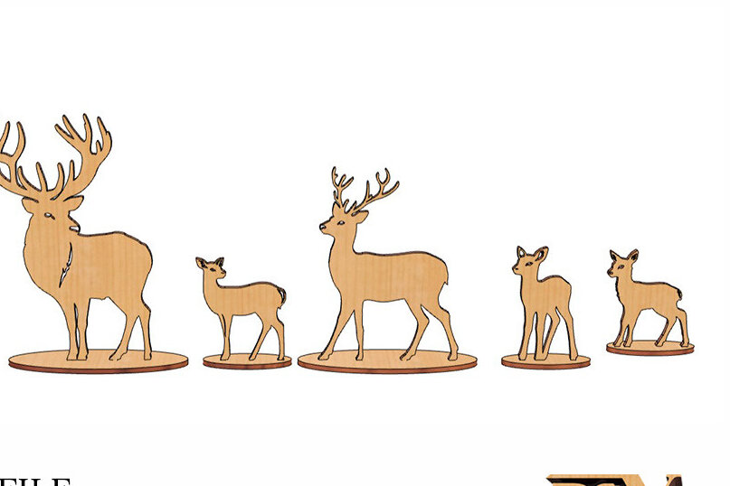 Intra απο ξύλο plywood 3mm-4mm πάχος - Deer Family Cut File Laser  Δίασταση 20x20 cm INTRAFABR-111367926