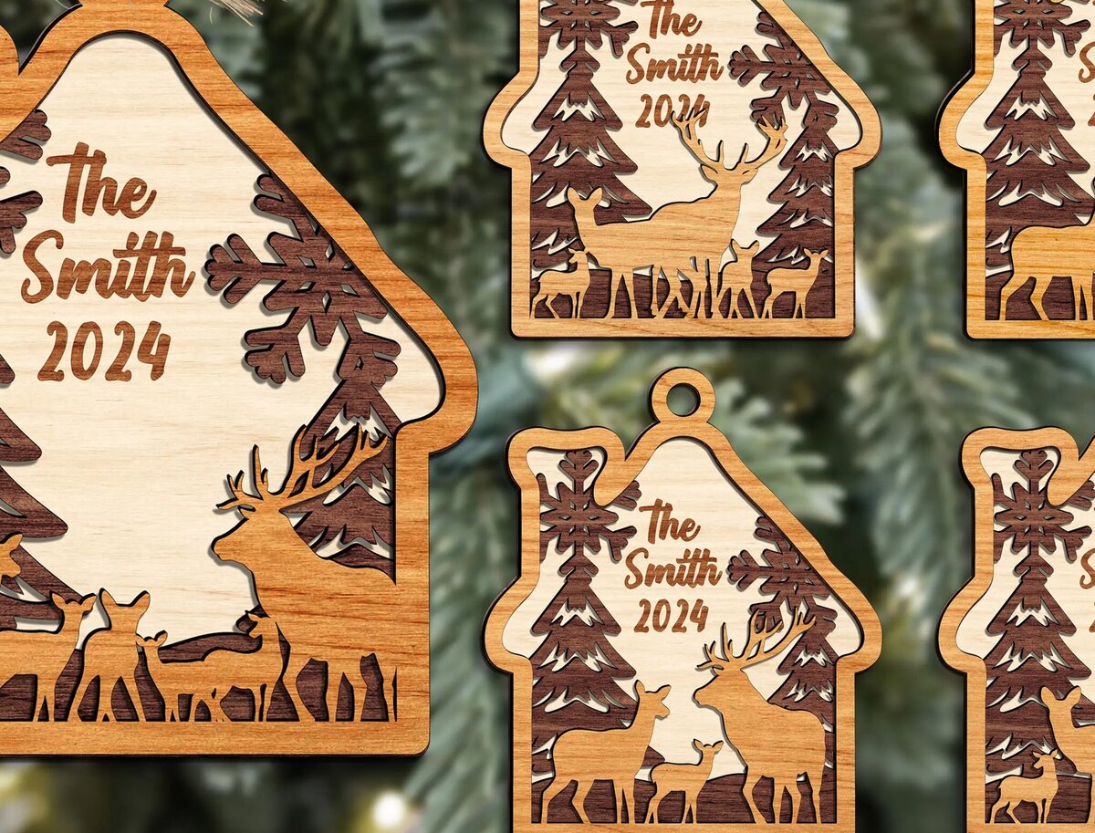 Intra απο ξύλο plywood 3mm-4mm πάχος - Στολίδι με στρώσεις από μέλη της οικογένειας ελαφιών Δίασταση 6x6 cm INTRAFABR-111372773