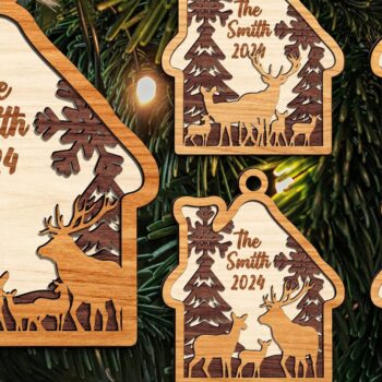 Intra απο ξύλο plywood 3mm-4mm πάχος - Στολίδι με στρώσεις από μέλη της οικογένειας ελαφιών Δίασταση 6x6 cm INTRAFABR-111372773 - Image 2