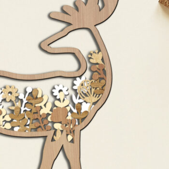 Intra απο ξύλο plywood 3mm-4mm πάχος - Πάνελ τοίχου με λουλουδάτα ελάφια Δίασταση 12x8 cm INTRAFABR-104438247 - Image 2