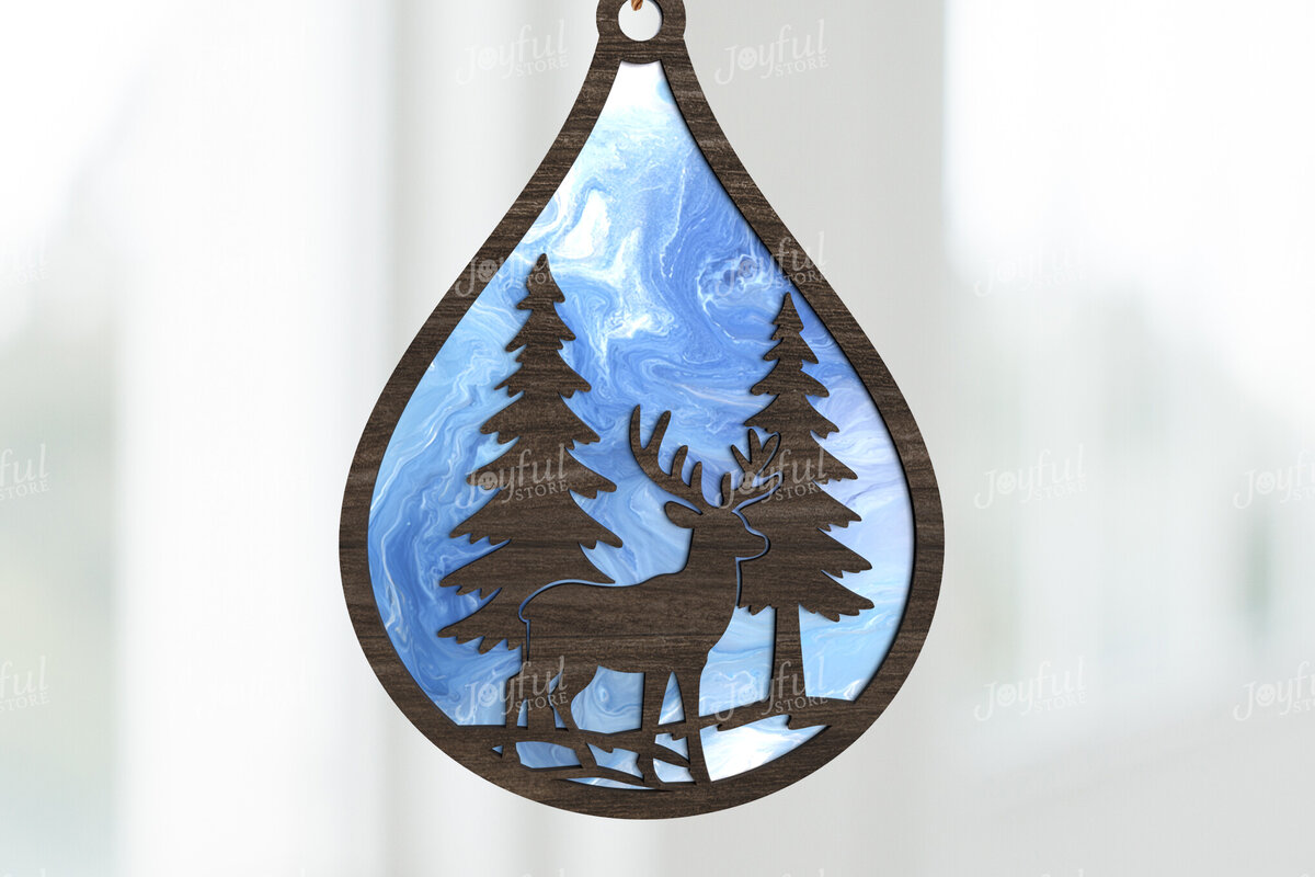 Intra απο ξύλο plywood 3mm-4mm πάχος - Deer Forest Drop Suncatcher  Δίασταση 30x20 cm INTRAFABR-123644545