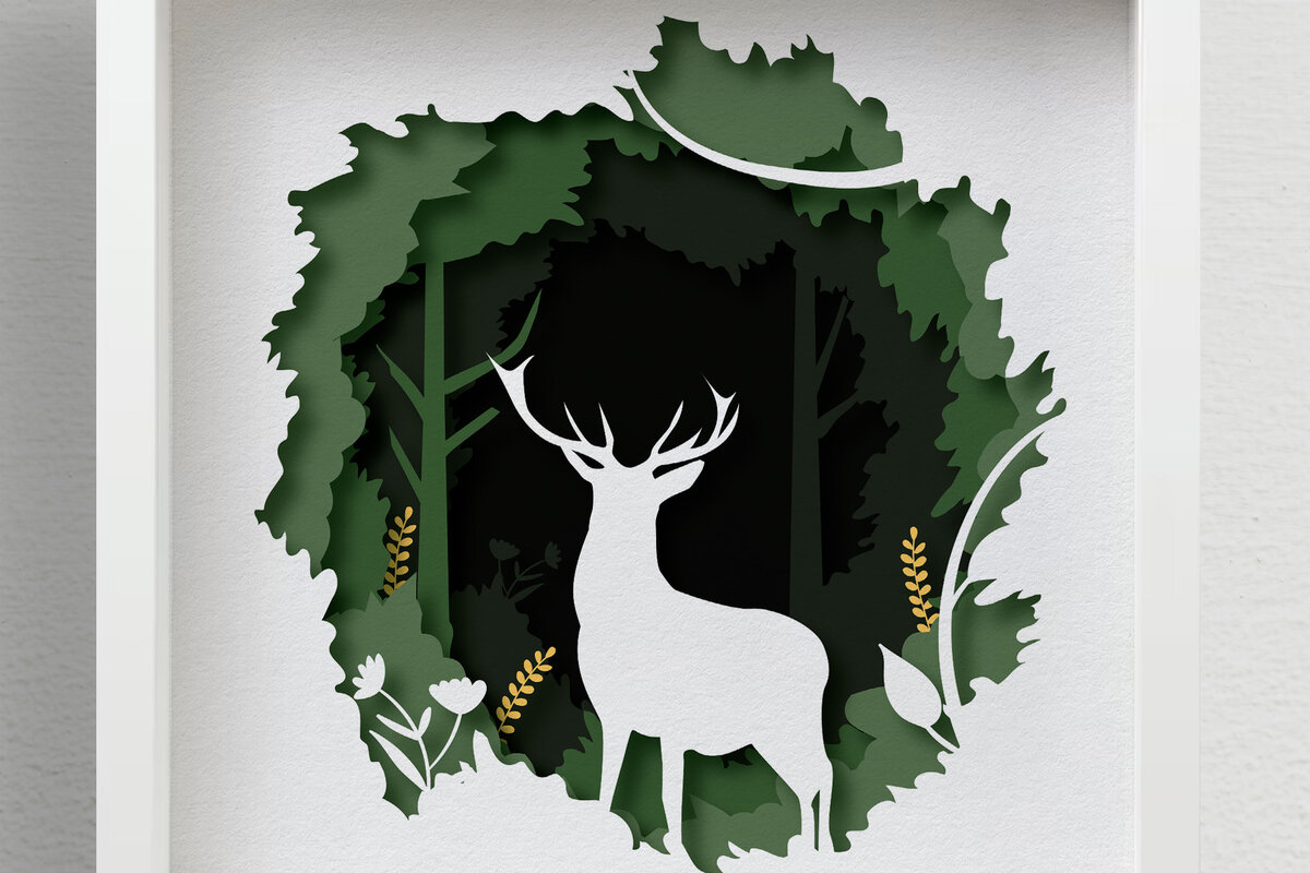 Intra απο ξύλο plywood 3mm-4mm πάχος - Deer Forest Shadow Box , 3D Mandala Δίασταση 25x25 cm INTRAFABR-57872049