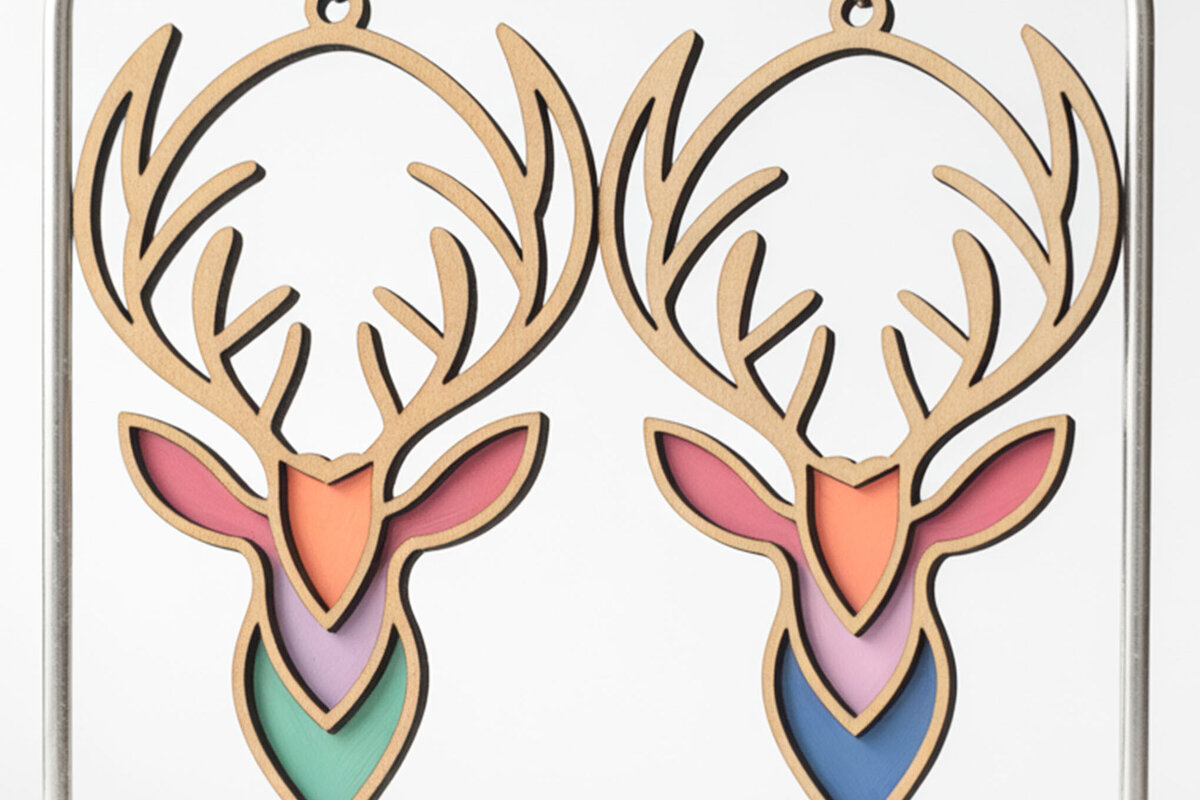 Intra απο ξύλο plywood 3mm-4mm πάχος - Σκουλαρίκια με κεφαλή ελαφιού  για  Δίασταση 3x3 cm INTRAFABR-122723625