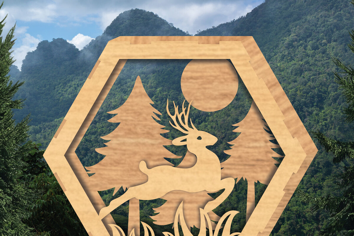 Intra απο ξύλο plywood 3mm-4mm πάχος - Deer Hexagon Cut Decor Home  2 Δίασταση 20x20 cm INTRAFABR-112343248