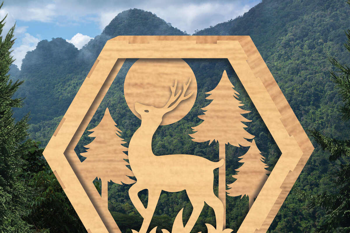 Intra απο ξύλο plywood 3mm-4mm πάχος - Deer Hexagon Cut Decor Home Decor  3 Δίασταση 20x20 cm INTRAFABR-112343294