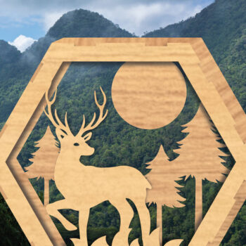 Intra απο ξύλο plywood 3mm-4mm πάχος - Deer Hexagon Cut Decor Home Decor  4 Δίασταση 20x20 cm INTRAFABR-112343347 - Image 1