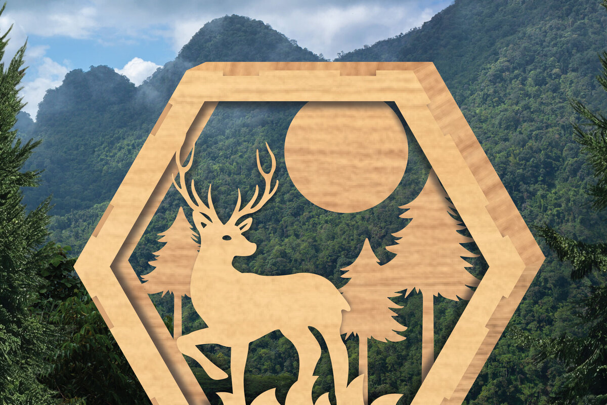 Intra απο ξύλο plywood 3mm-4mm πάχος - Deer Hexagon Cut Decor Home Decor  4 Δίασταση 20x20 cm INTRAFABR-112343347